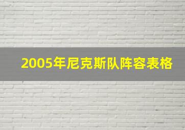 2005年尼克斯队阵容表格