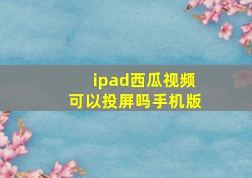 ipad西瓜视频可以投屏吗手机版