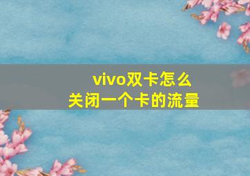 vivo双卡怎么关闭一个卡的流量