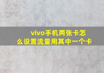 vivo手机两张卡怎么设置流量用其中一个卡