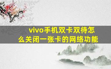 vivo手机双卡双待怎么关闭一张卡的网络功能