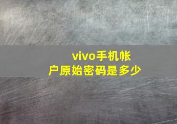 vivo手机帐户原始密码是多少