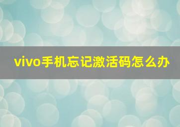 vivo手机忘记激活码怎么办