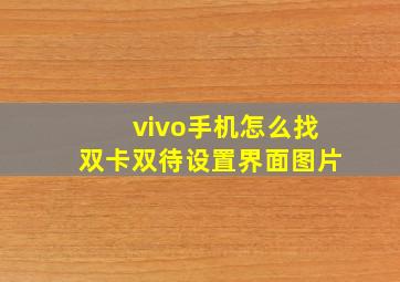 vivo手机怎么找双卡双待设置界面图片