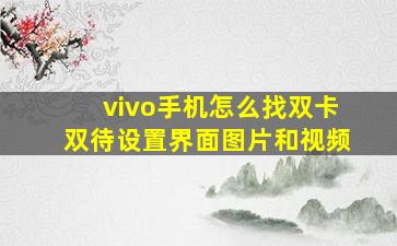 vivo手机怎么找双卡双待设置界面图片和视频