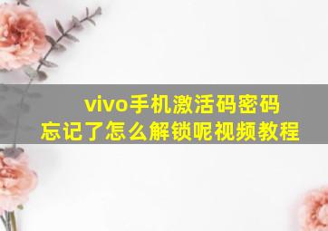 vivo手机激活码密码忘记了怎么解锁呢视频教程