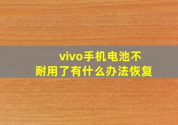 vivo手机电池不耐用了有什么办法恢复