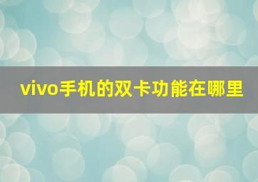 vivo手机的双卡功能在哪里