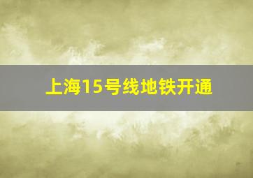 上海15号线地铁开通