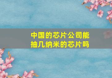 中国的芯片公司能抽几纳米的芯片吗