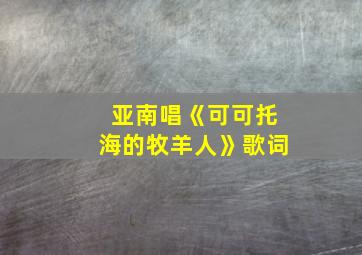 亚南唱《可可托海的牧羊人》歌词