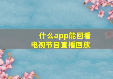 什么app能回看电视节目直播回放