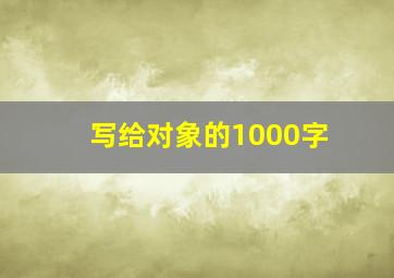 写给对象的1000字