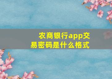 农商银行app交易密码是什么格式