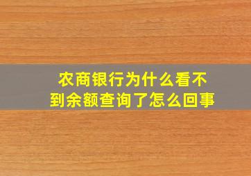 农商银行为什么看不到余额查询了怎么回事