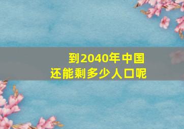 到2040年中国还能剩多少人口呢