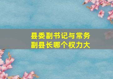 县委副书记与常务副县长哪个权力大