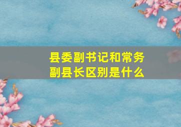 县委副书记和常务副县长区别是什么