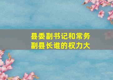 县委副书记和常务副县长谁的权力大