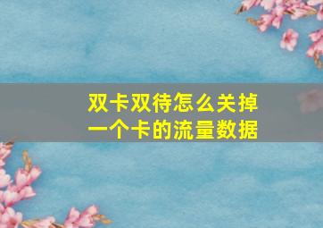 双卡双待怎么关掉一个卡的流量数据