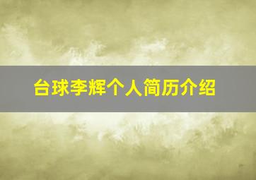 台球李辉个人简历介绍