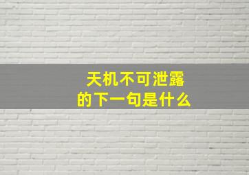 天机不可泄露的下一句是什么