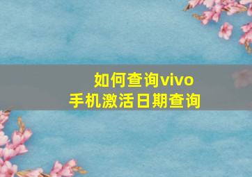 如何查询vivo手机激活日期查询