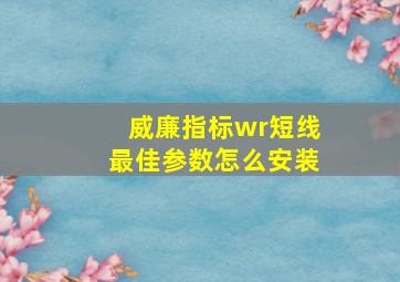 威廉指标wr短线最佳参数怎么安装