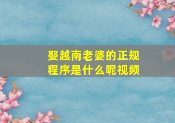 娶越南老婆的正规程序是什么呢视频