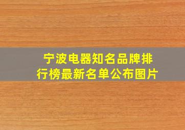 宁波电器知名品牌排行榜最新名单公布图片