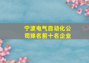 宁波电气自动化公司排名前十名企业