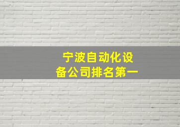 宁波自动化设备公司排名第一