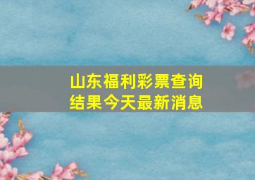 山东福利彩票查询结果今天最新消息