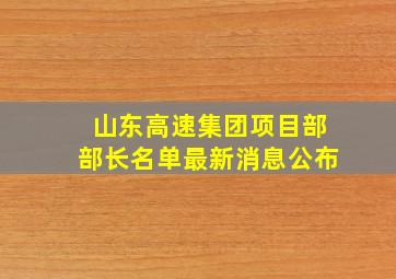 山东高速集团项目部部长名单最新消息公布