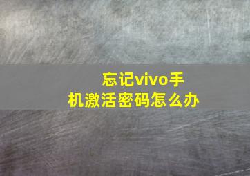 忘记vivo手机激活密码怎么办