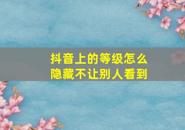 抖音上的等级怎么隐藏不让别人看到