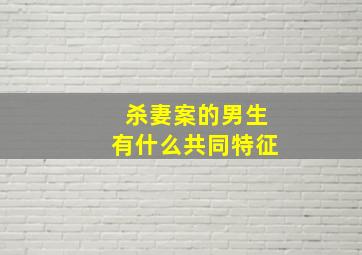 杀妻案的男生有什么共同特征