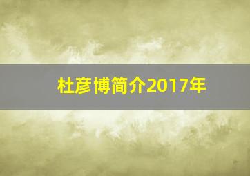 杜彦博简介2017年