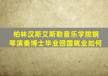 柏林汉斯艾斯勒音乐学院钢琴演奏博士毕业回国就业如何