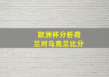 欧洲杯分析荷兰对乌克兰比分