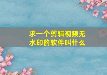 求一个剪辑视频无水印的软件叫什么