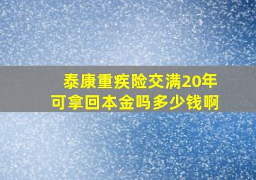 泰康重疾险交满20年可拿回本金吗多少钱啊