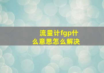 流量计fgp什么意思怎么解决