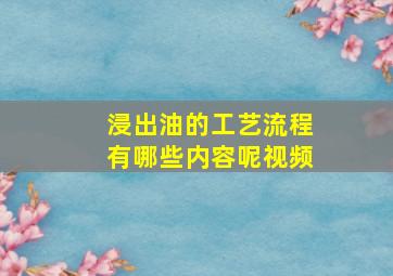 浸出油的工艺流程有哪些内容呢视频