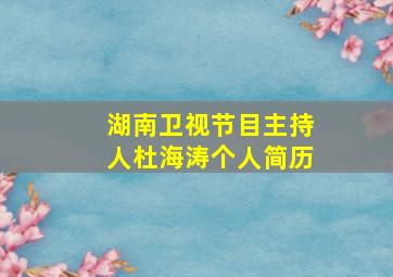 湖南卫视节目主持人杜海涛个人简历