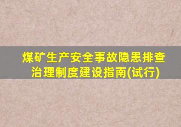 煤矿生产安全事故隐患排查治理制度建设指南(试行)