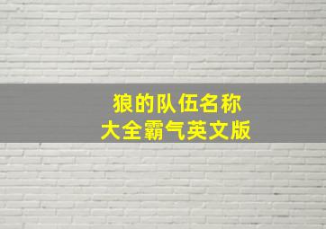 狼的队伍名称大全霸气英文版