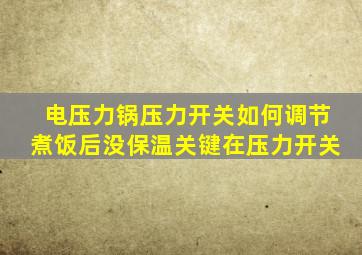 电压力锅压力开关如何调节煮饭后没保温关键在压力开关