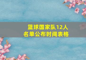 篮球国家队12人名单公布时间表格