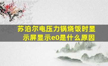 苏泊尔电压力锅烧饭时显示屏显示e0是什么原因